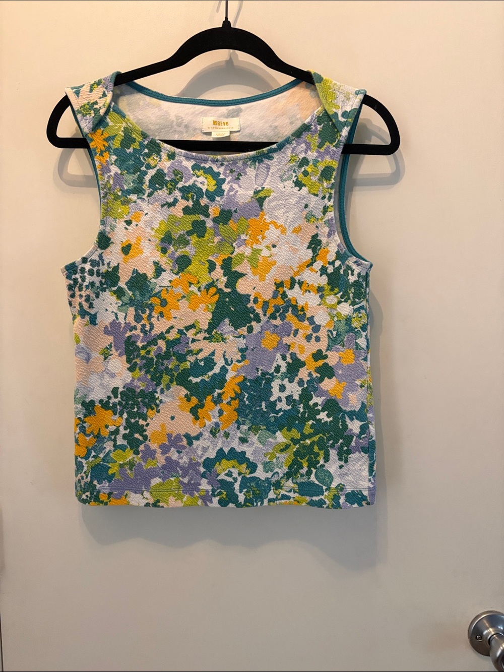 Maeve Floral Jacquard Tank - Green, Yellow, Lavender Size S Garden Cottagecore
